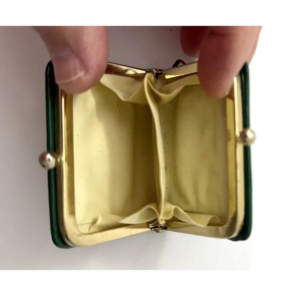 Vintage Florida Souvenir Coin Purse Silver Kiss Closure Boat Green Silver Spring